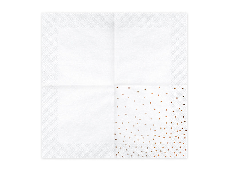 PartyDeco Servietten Gepunktet Weiss/Roségold – 33 × 33 cm, 3-lagig – 20 Stück
