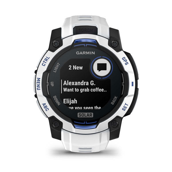Garmin Instinct 3 45 mm GPS – FRP Weiss, Sportband Weiss, 100 m, für iPhone und Android