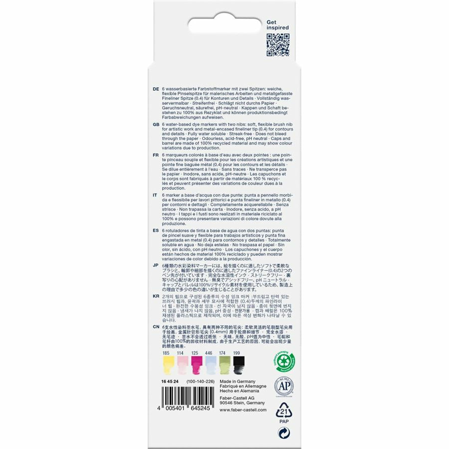 Faber-Castell Goldfaber Dual Marker Aqua Fineliner – 6er-Set – 6 Farben, sortiert