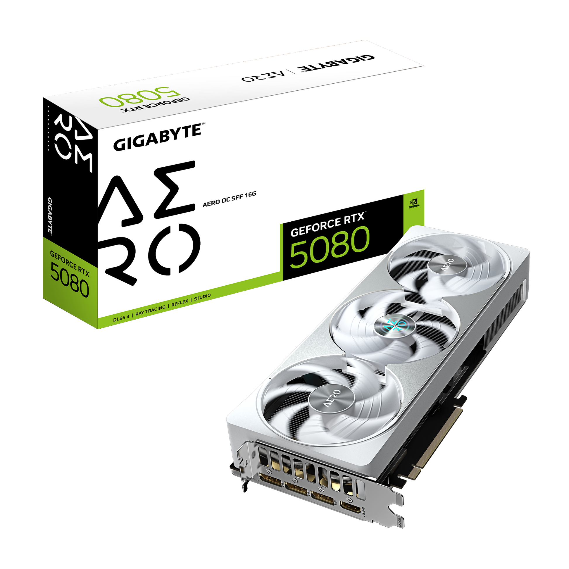 GIGABYTE GeForce RTX 5080 AERO OC SFF 16G – PCIe Grafikkarte – 3×DisplayPort, 1×HDMI, PCIe 5.0, 1×16‑pin