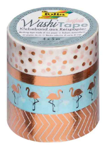 Folia Washi-Tape-Set mit Heissfolienveredelung – sortiert – 5 mm × 5 m, 3 × 15 mm × 5 m – 4 Rollen