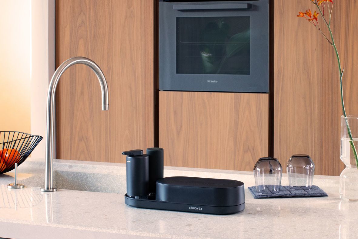 Brabantia Spülebehälter-Set – freistehend, 3er-Pack, dunkelgrau, Kunststoff (Silikon-Details)