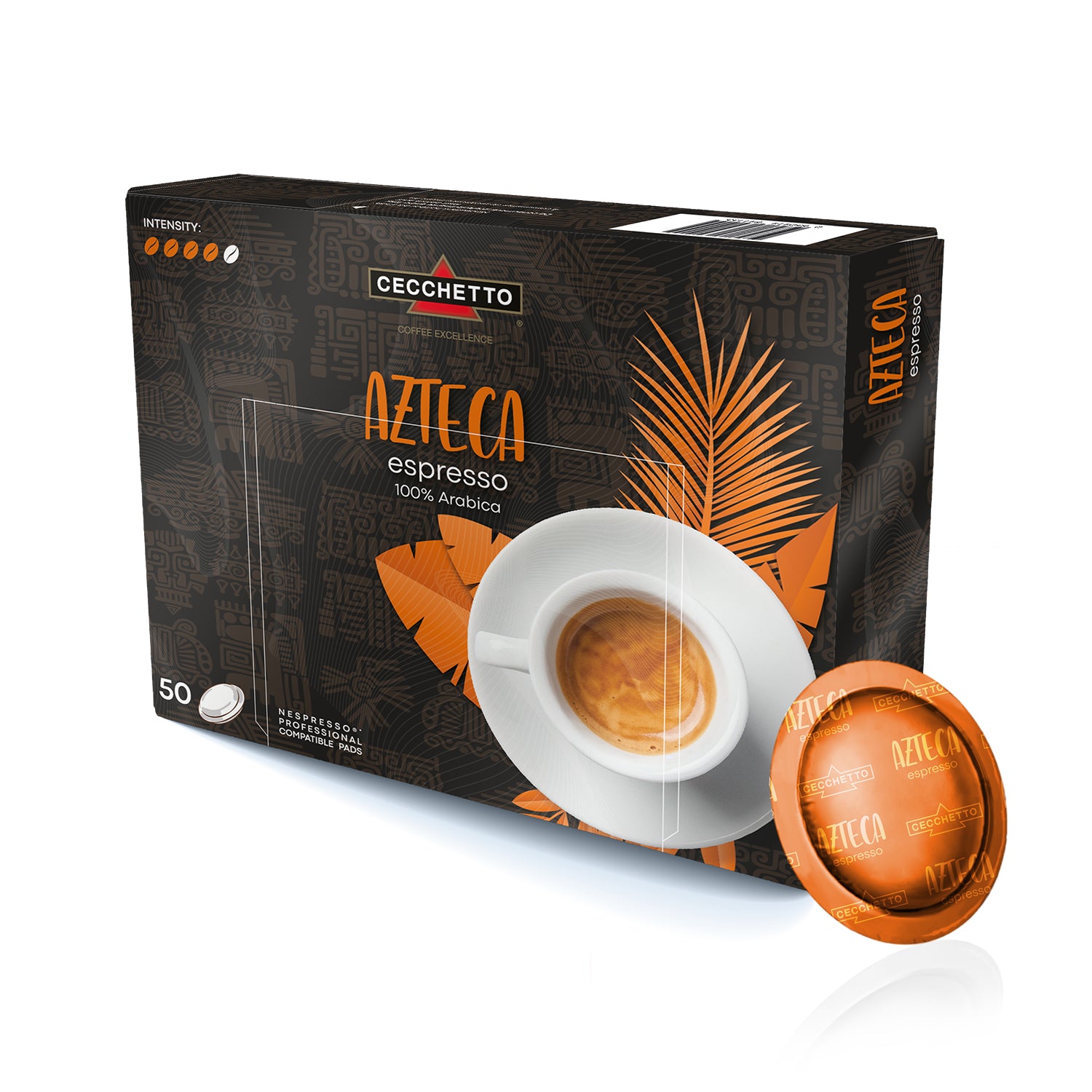 CECCHETTO Azteca Espresso 100% Arabica – Kaffeepads für Nespresso – Intensität 4, 50 Pads