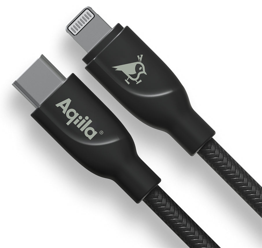 Aqiila USB-C auf Lightning Kabel – USB 2.0 (480 Mbit/s) – 1 m – PD 30 W – Geflochten – Schwarz