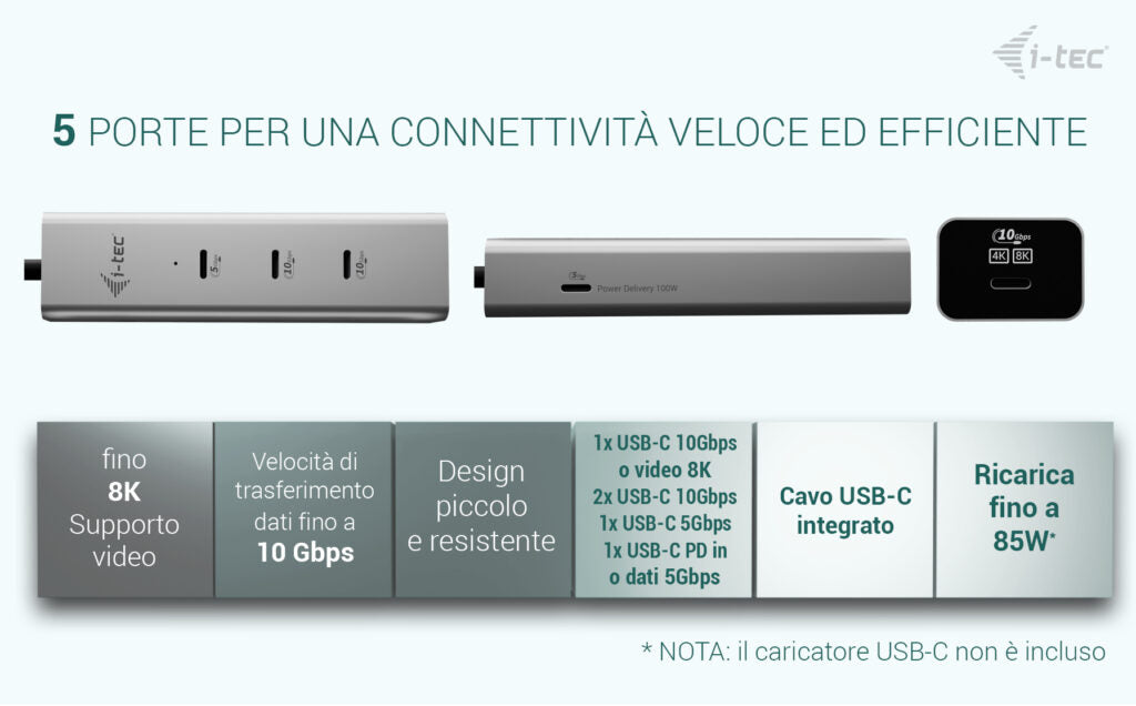 i-tec USB-Hub – USB-C, USB-C Video 8K, 85 W PD, für Windows/Mac/ChromeOS