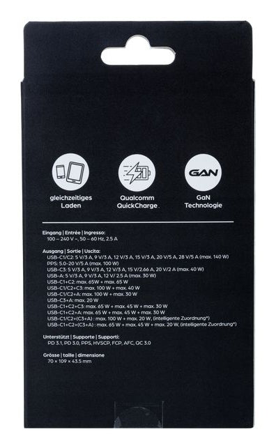 ONIT Netzteil (EU) – 140 W, 3× USB-C + 1× USB-A, PD, PPS, QC, GaN – für Smartphones, Tablets, Laptops