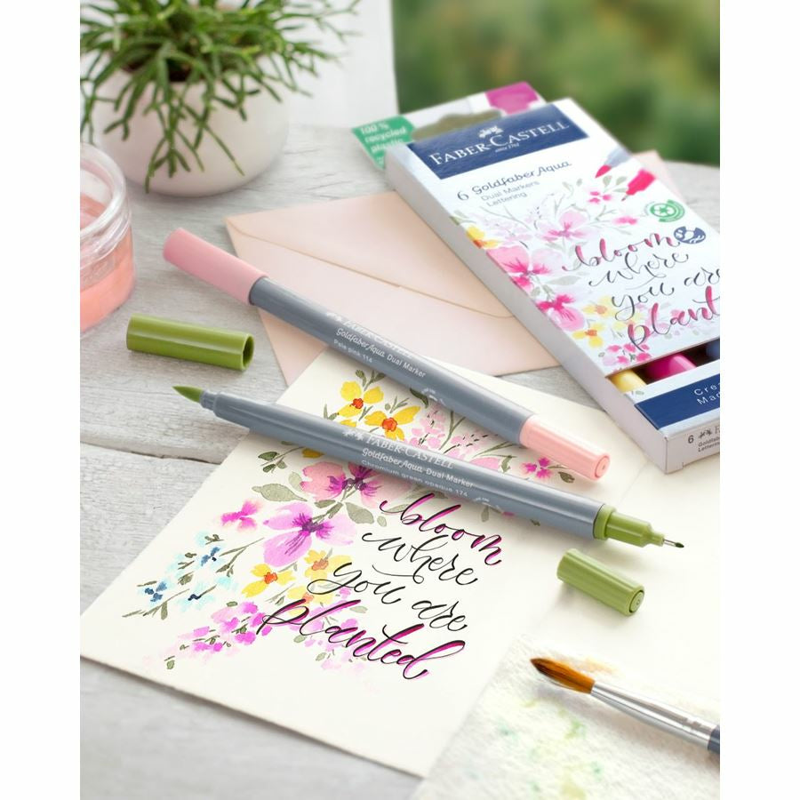 Faber-Castell Goldfaber Dual Marker Aqua Fineliner – 6er-Set – 6 Farben, sortiert
