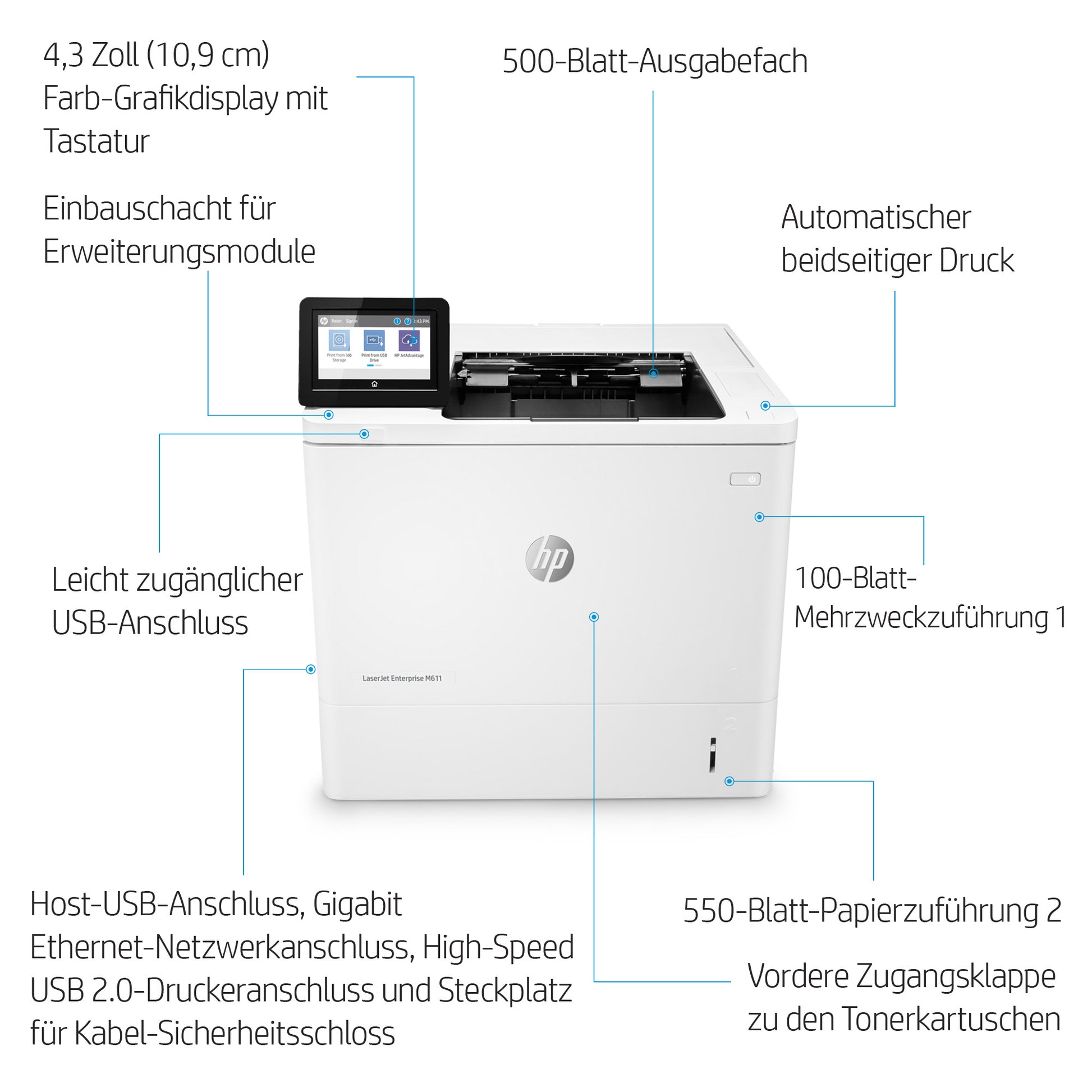 HP LaserJet Enterprise M611DN – A4, S/W, 61 S./Min.