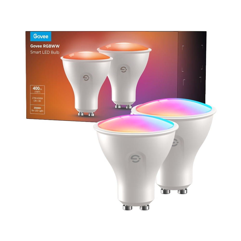 Govee Smart-Leuchtmittel GU10 – RGB+CCT 2700–6500 K, 400 lm, 4,8 W, WLAN/Bluetooth – 2 Stk.