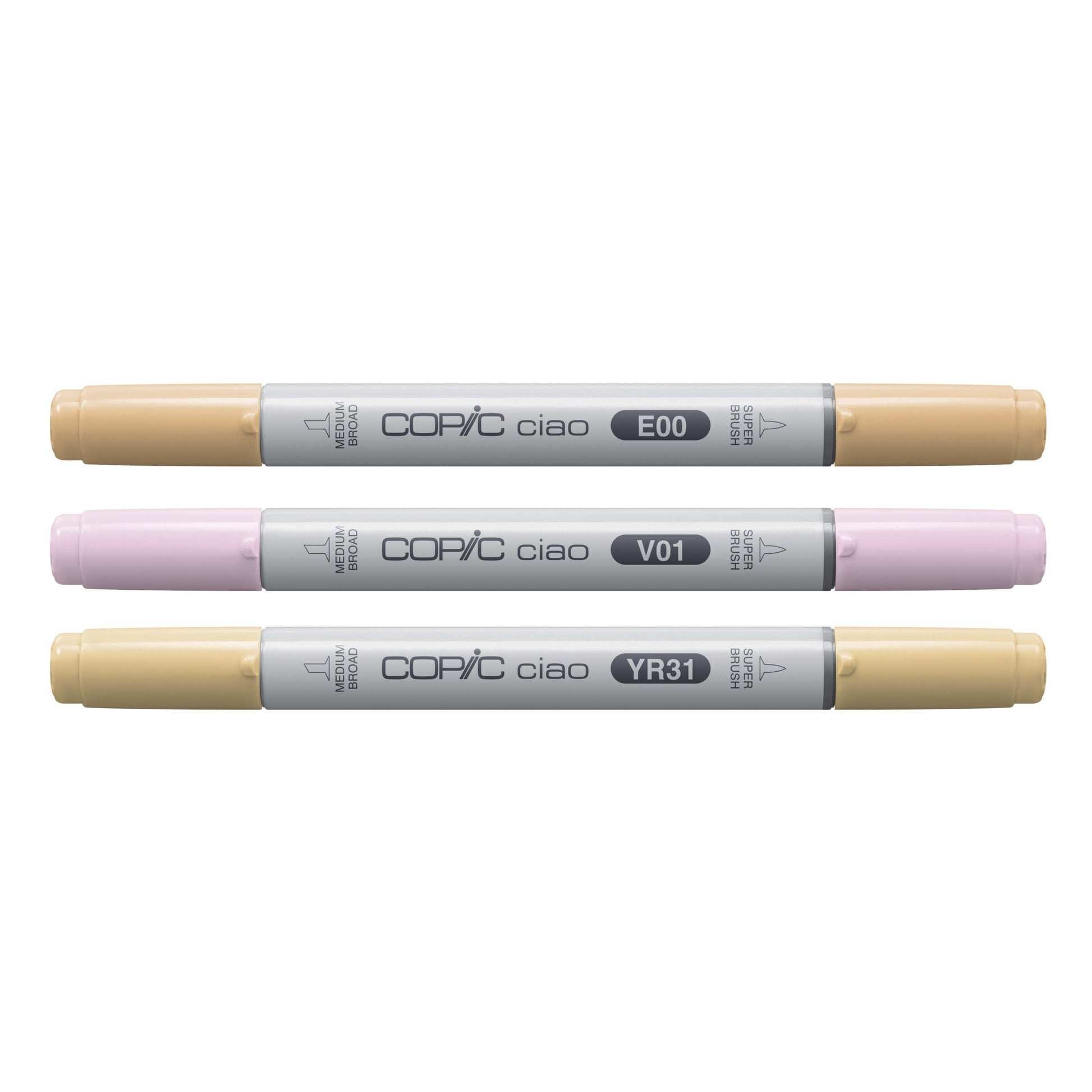 Copic Ciao Brush Pen, Doppelspitze, Sunset Palette – Pinselspitze + Keilspitze, alkoholbasiert, 3 Farben