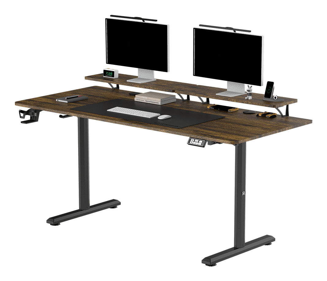 Ultradesk Highlander XXL Gaming-Tisch – 160 × 70 cm, elektrisch höhenverstellbar, braun, Carbon