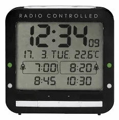 Technoline Digitalwecker – Funk, Schlummerfunktion, Thermometer, 8 × 8 × 3 cm, Schwarz