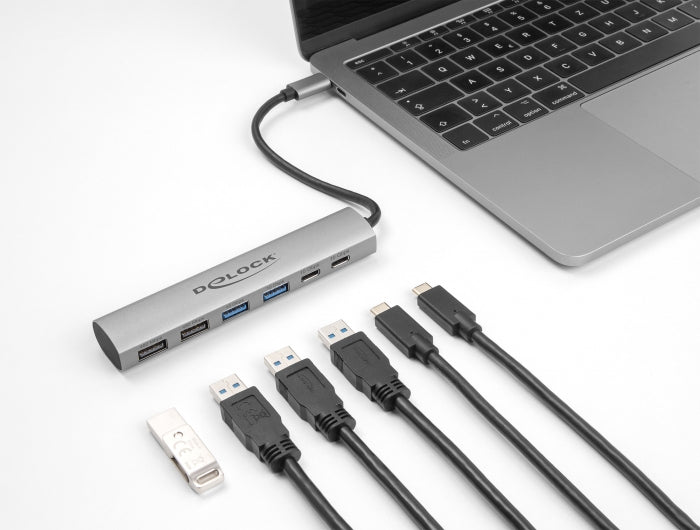 DeLOCK USB-Hub – USB-C, 4× USB-A, 2× USB-C, für Windows/Mac