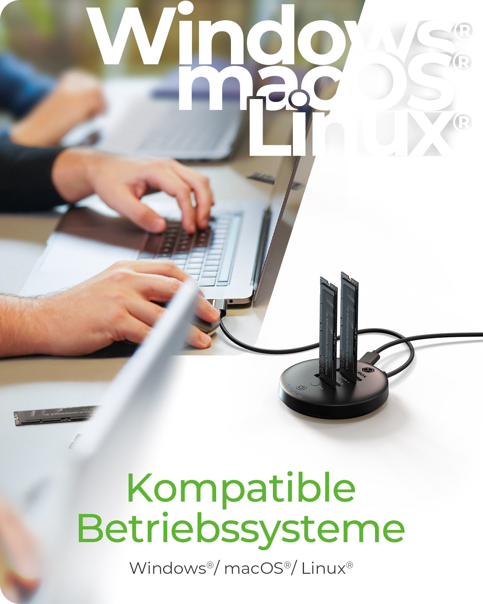 ICY BOX IB-1612MCL-C31 Dockingstation – USB-C, 2× M.2 NVMe, für Windows/Mac/Linux