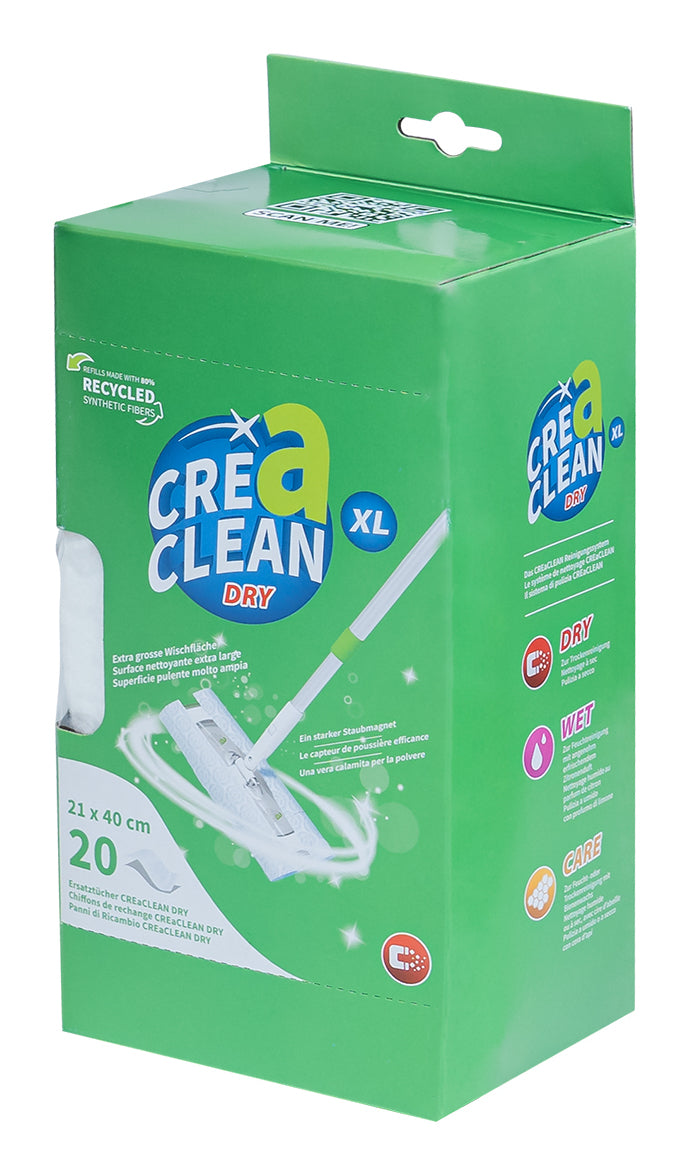 CREaCLEAN Ersatztücher Dry XL – Polyester – 40 × 21 cm – Weiss – 20 Stk.