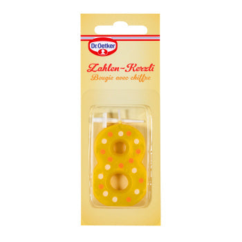 Dr. Oetker Geburtstagskerzen Zahl 8 – Gelb – 13,5 cm – 1 Stk
