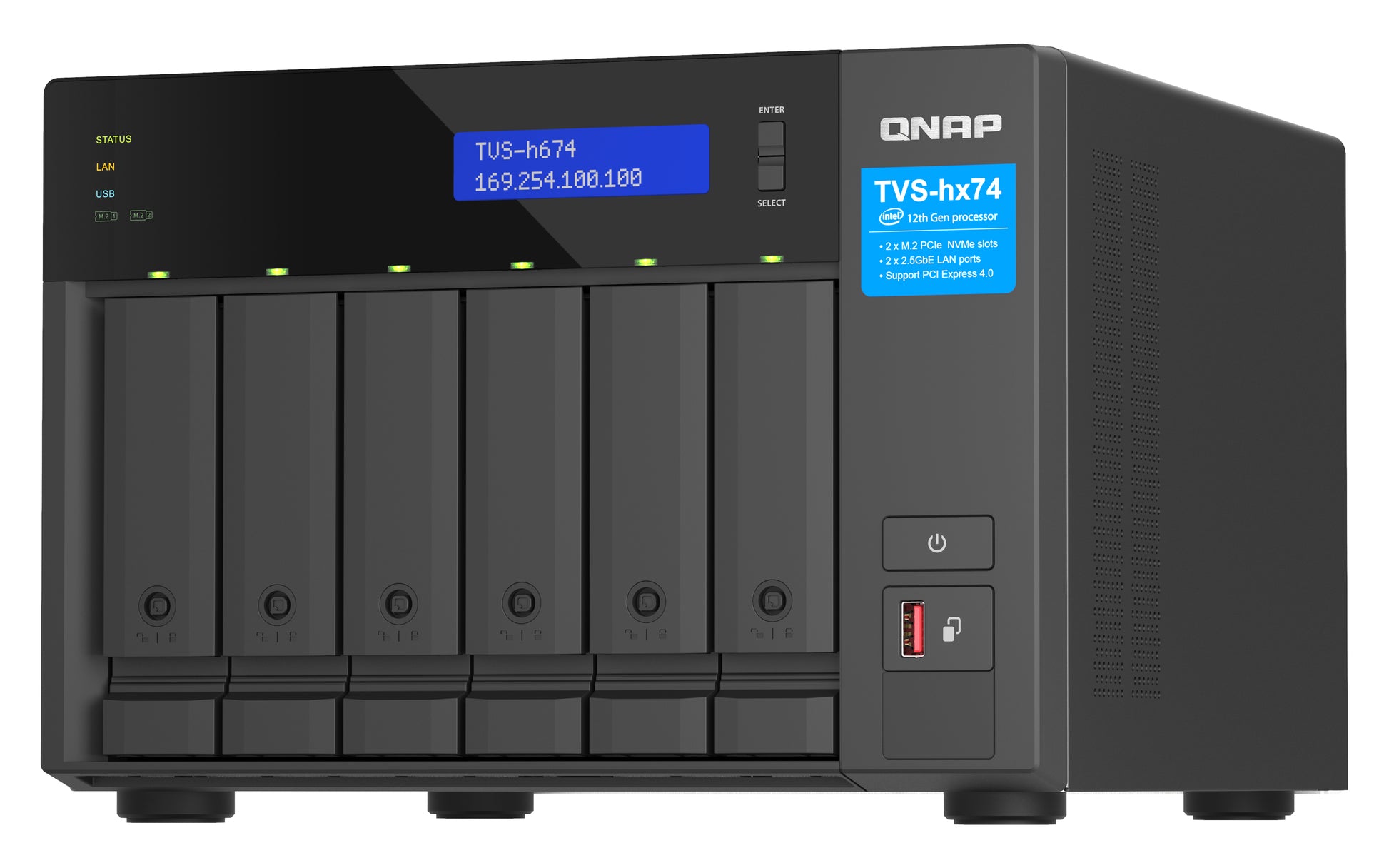 QNAP TVS-H674-I3-16G Allgemeines Speichergerät – 2×2,5 GbE, 6-Bay, 16 GB DDR4