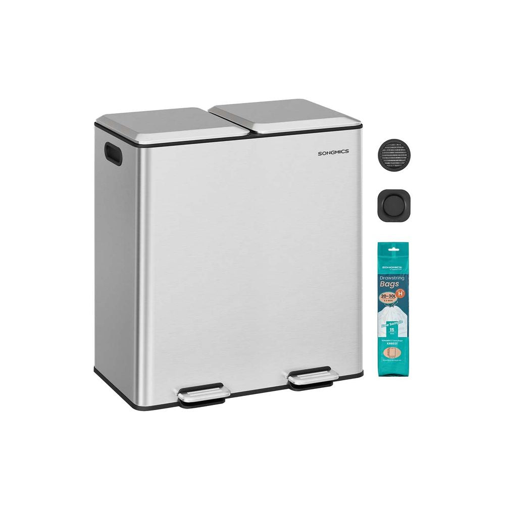 Songmics Systempapierkorb – 60 l, mit Deckel – Edelstahl – B × H × T 370 × 640 × 585 mm