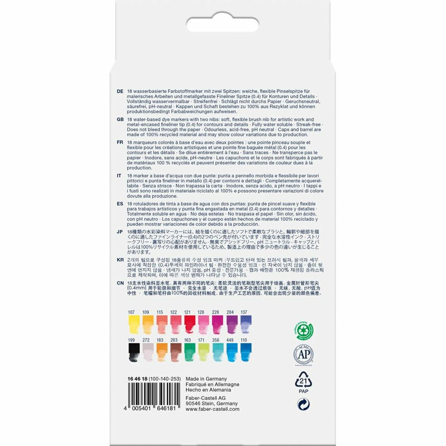 Faber-Castell Goldfaber Aqua Dual Pinselstift, Doppelspitze – Pinsel + 0,6 mm, wasservermalbar, Grau
