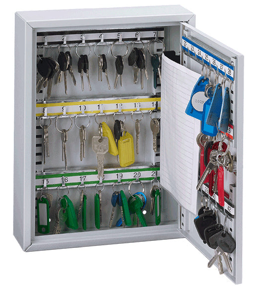 Rieffel Schlüsselkasten VT-SK 2042, 42 Haken, Zylinderschloss, Stahl, grau – B 270 × H 350 × T 80 mm