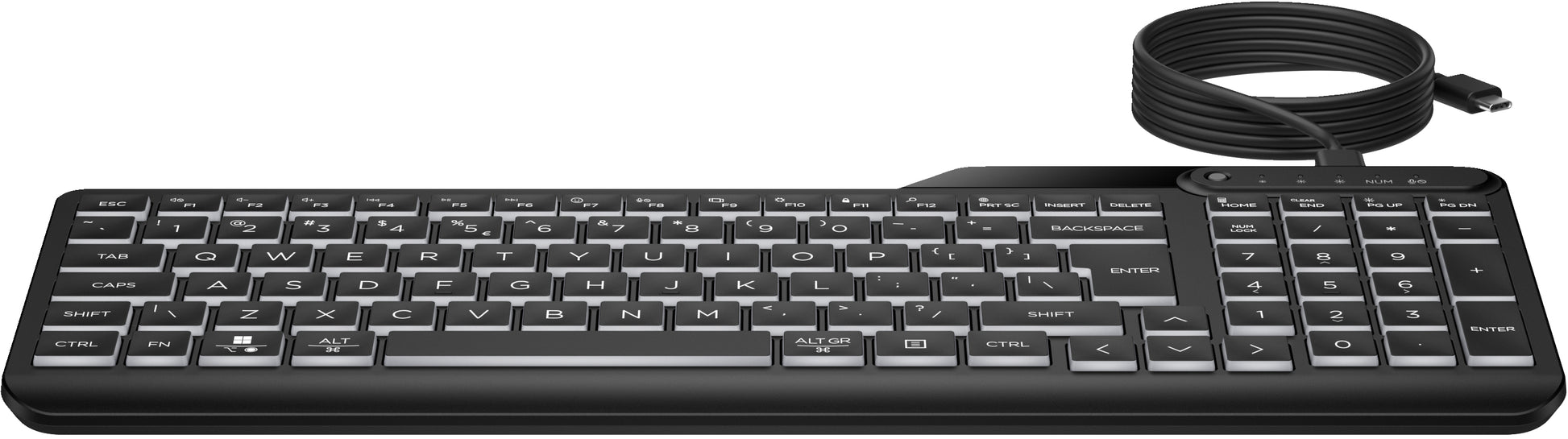 HP 405 – Tastatur – Membran – kabelgebunden, USB-C – QWERTY (US-INT) – beleuchtet – schwarz