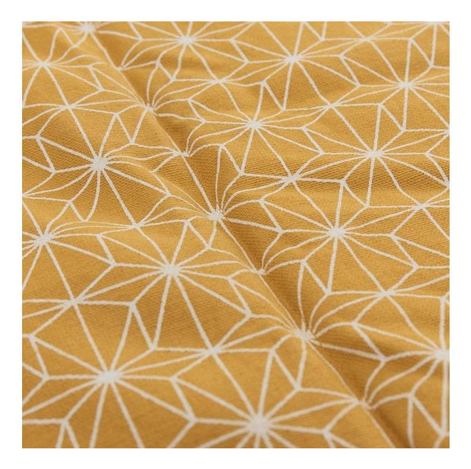 URBANARA Ankisa Wohndecke – Baumwolle, Senfgelb/Weiss/Grüngrau – 130 × 190 cm