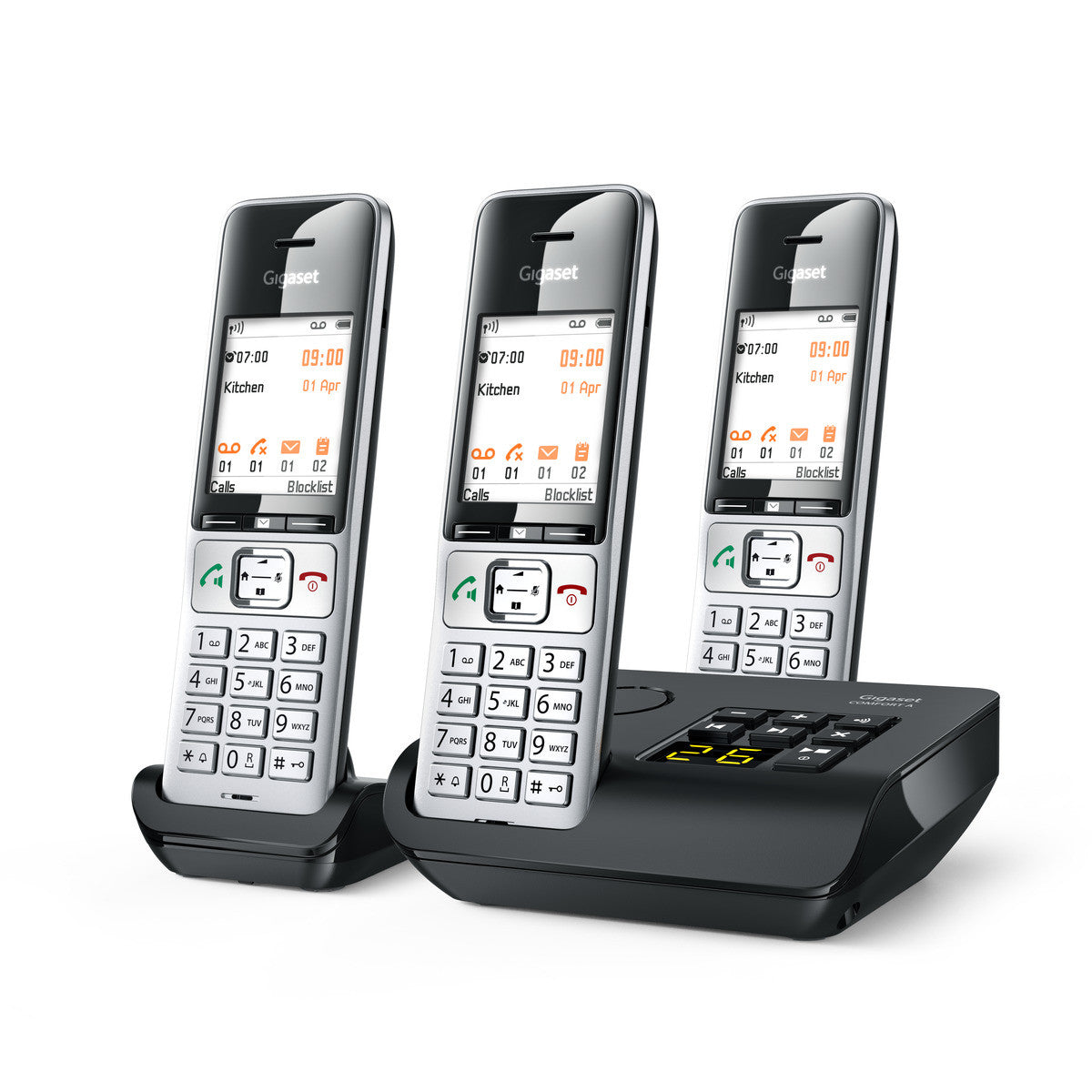 Gigaset Comfort 500 A Trio – WLAN-Telefon, inkl. 3 Mobilteile, DECT (GAP), Silber/Schwarz