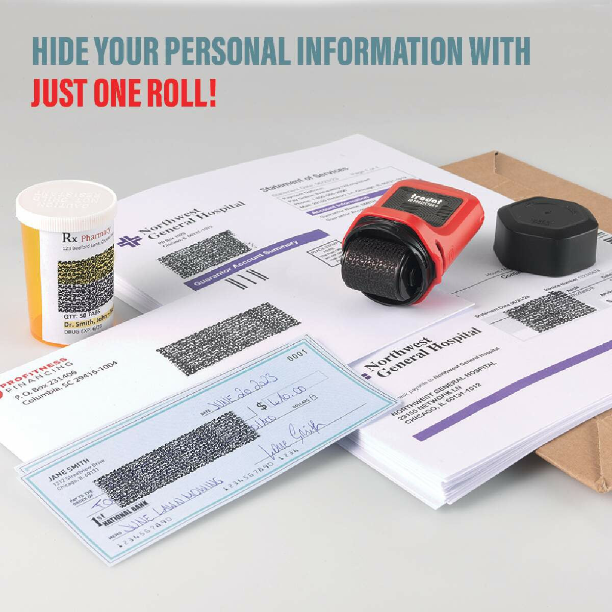 Trodat Adressschutz-Roller ID Protector – inkl. 3 Nachfülltinten (Schwarz, Feuerrot)