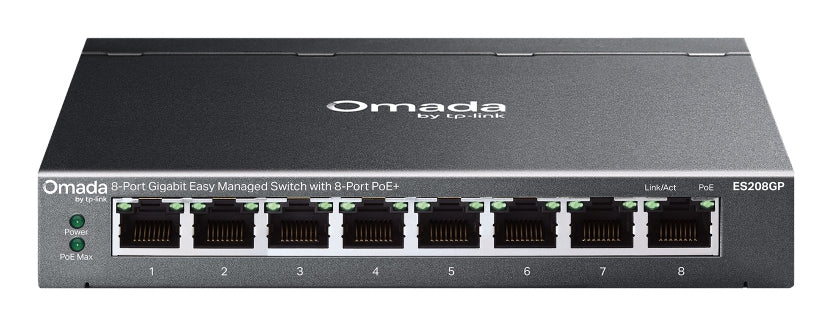 TP-Link Omada ES208GP – Managed L2 Switch – 8× 1G, PoE+, PoE-Budget 64 W, DIN-Schiene