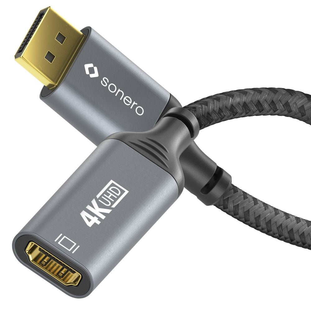 Sonero – DisplayPort (Stecker) auf HDMI (Buchse) Adapter, DP 1.2, HDMI 2.0, 4K@60 Hz, 20 cm, HDR