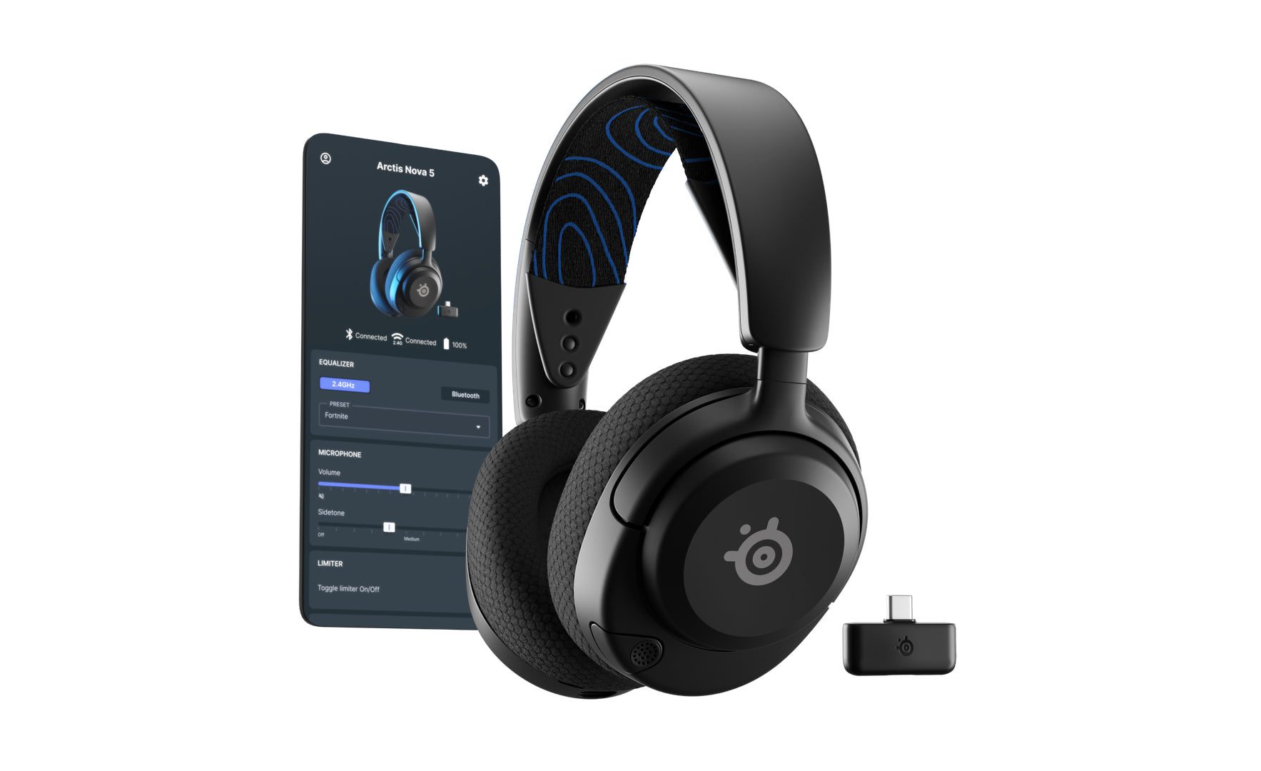 SteelSeries Arctis Nova 5P – Over-Ear Gaming-Headset – Bluetooth, 2,4 GHz (USB-C-Receiver) – Schwarz, für Switch