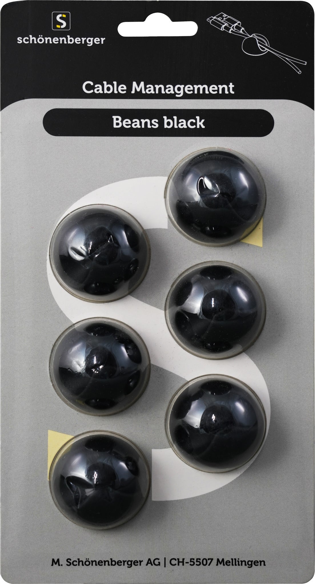 M. Schönenberger Kabelhalter, Befestigungssockel, TPR, 6er-Pack – Schwarz