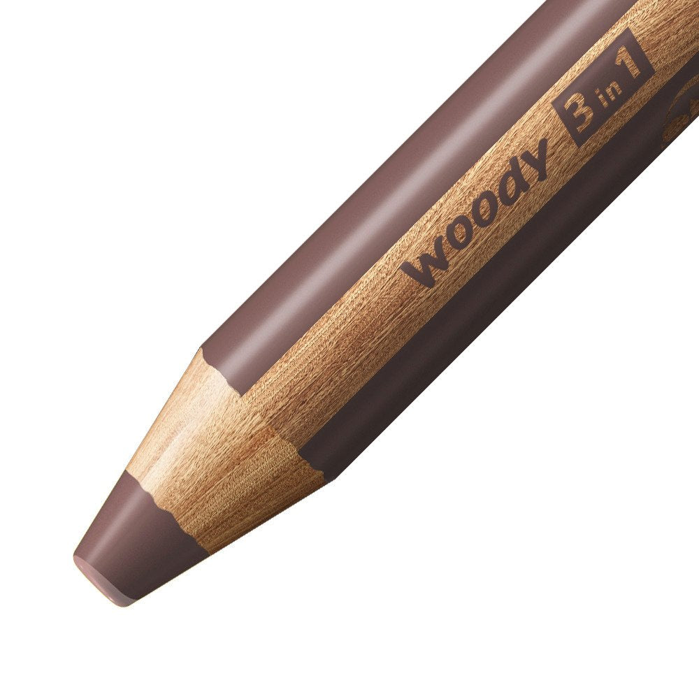 STABILO Buntstifte woody 3 in 1 – 3-in-1, rund, Minen-Ø 10 mm, Einzelstift braun
