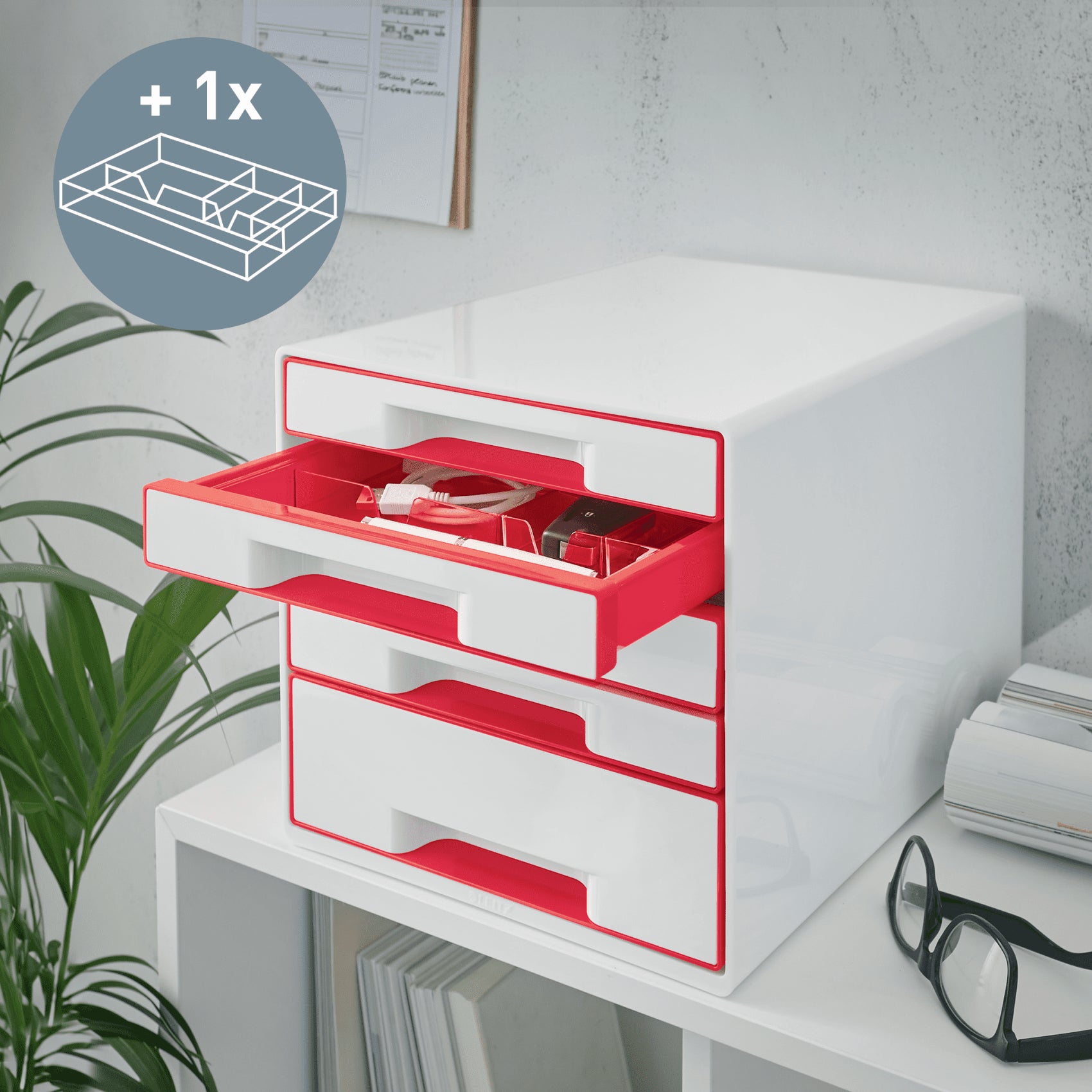 Leitz Schubladenbox Wow Cube – für Format DIN A4 Maxi – 270 × 287 × 363 mm