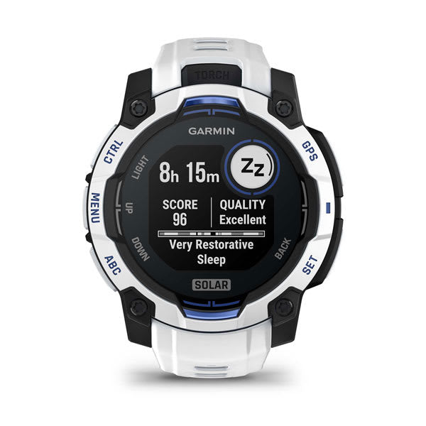 Garmin Instinct 3 45 mm GPS – FRP Weiss, Sportband Weiss, 100 m, für iPhone und Android