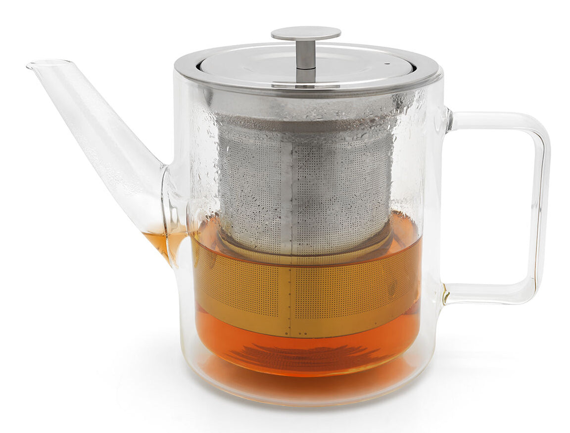Bredemeijer Teekanne San Remo – 1 l, 16,1 × 12,7 × 23,4 cm, Glas/Edelstahl, doppelwandig, Edelstahl-Teefilter