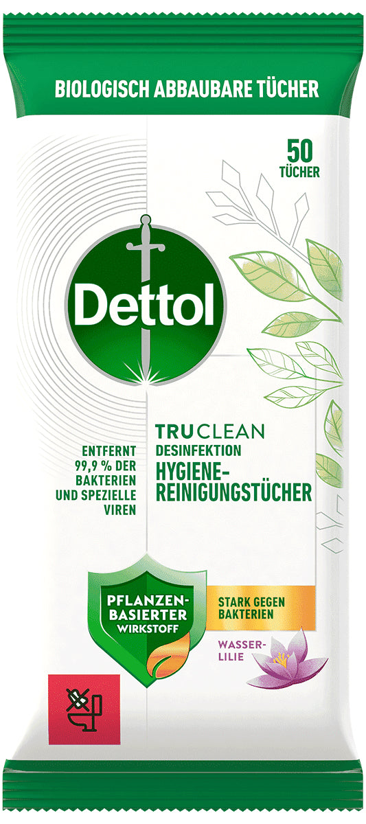 Dettol Tru Clean Allzweckreiniger – Wasserlilie, Tücher – 50 Stk.