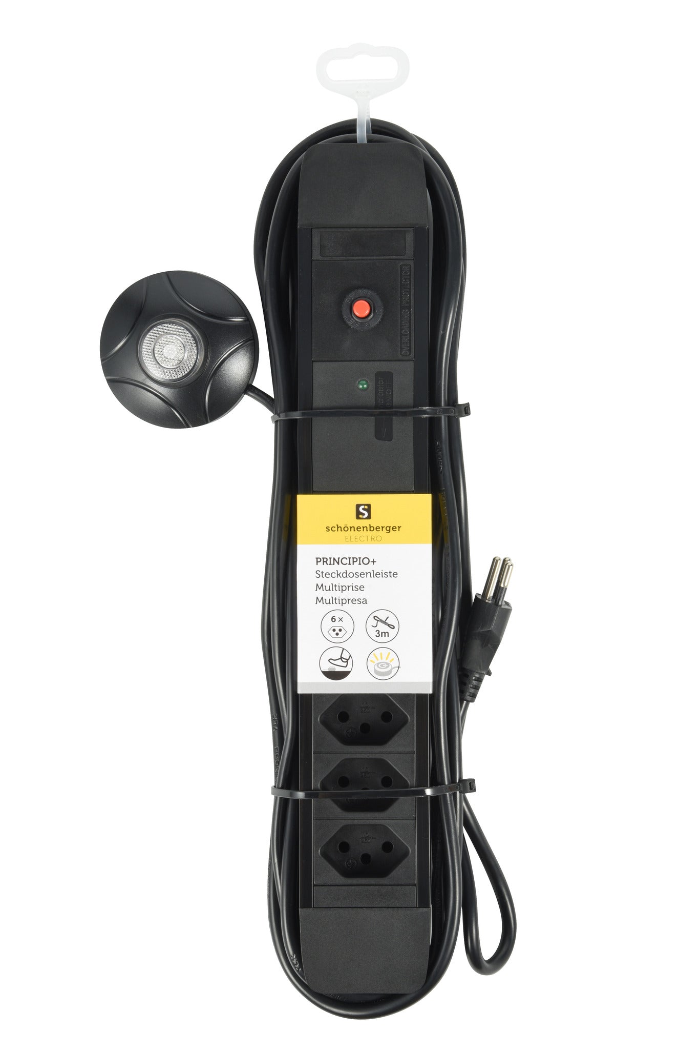 M. Schönenberger Standard Steckdosenleiste, 6×T13, 2×USB, mit Schalter, 3 m, Eingang T12 – Schwarz