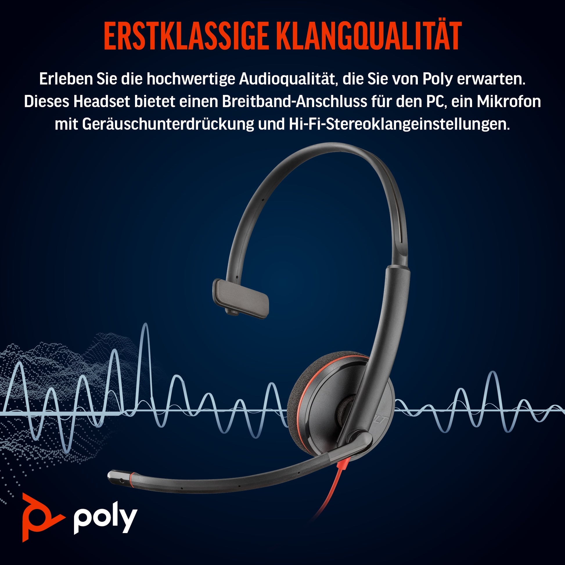 Poly Blackwire 3210 Office-Headset – On-Ear, Mono, USB-C (inkl. USB-C/USB-A-Adapter), Schwarz