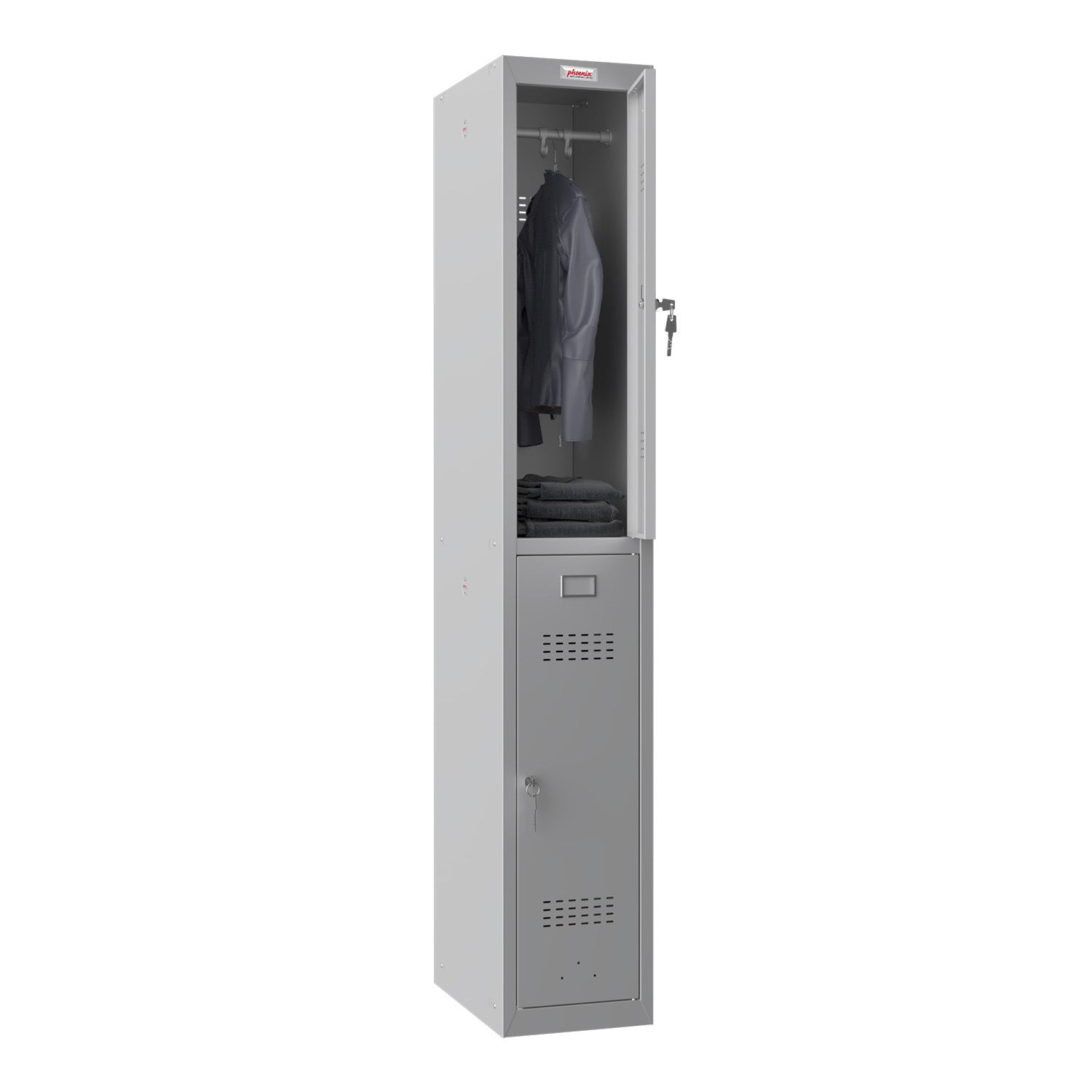 Phoenix Safe Co. PL1230 – Aktenschrank, abschliessbar, Stahl, 300 × 500 × 1'830 mm, Grau