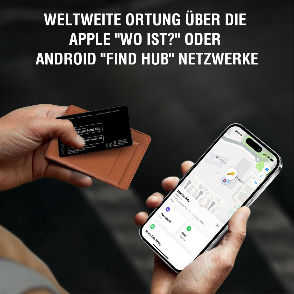 4smarts Kartenspot SkyTag Card Duos ReCharge – für Apple Find My-App, 85,6 × 54 × 2 mm, schwarz, ABS/PC, 10 g