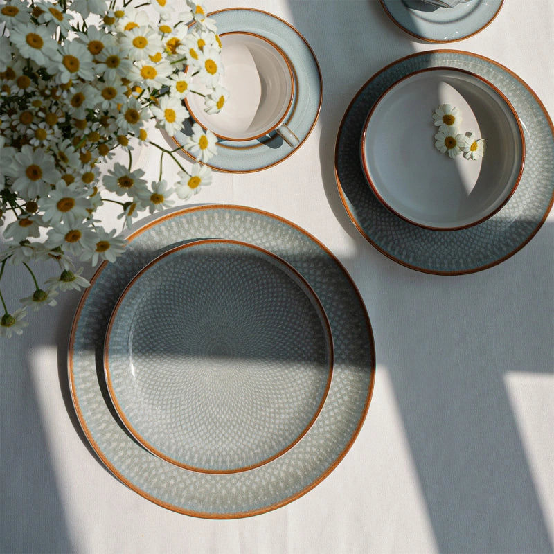 Lunasol Tellerset – 12-teiliges Set, Ø 25/23/21 cm, Steingut, Hellblau, spülmaschinenfest, mikrowellengeeignet
