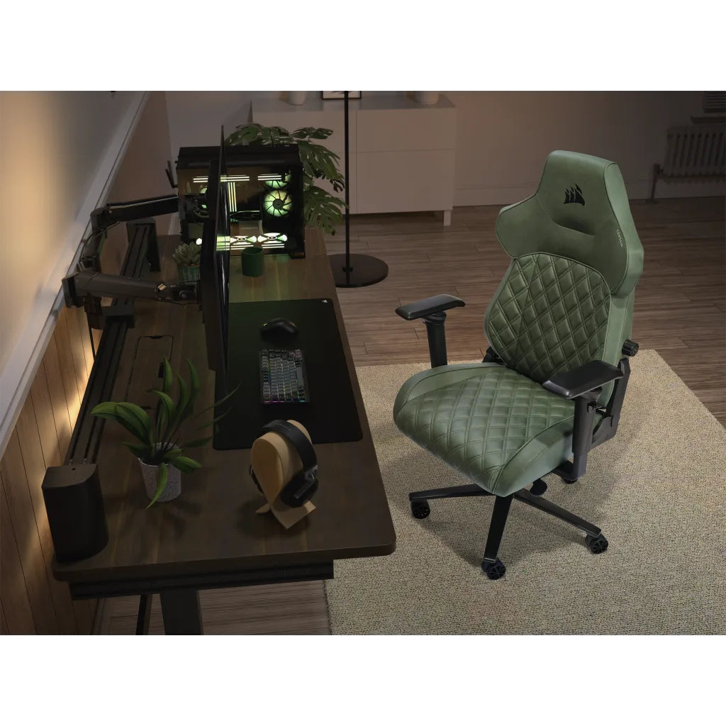 Corsair T500 LUXE Sherwood Gaming-Stuhl – Stoff – Grün, 3D-Armlehnen, Nackenkissen, 42–52 cm, bis 120 kg