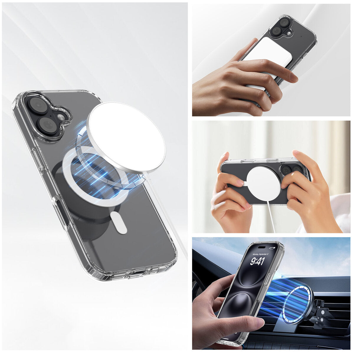 4smarts 3in1 Set – Spezial-Zubehör – MagSafe, kabelloses Laden – für iPhone 17 – 3er Pack – Transparent/Weiss