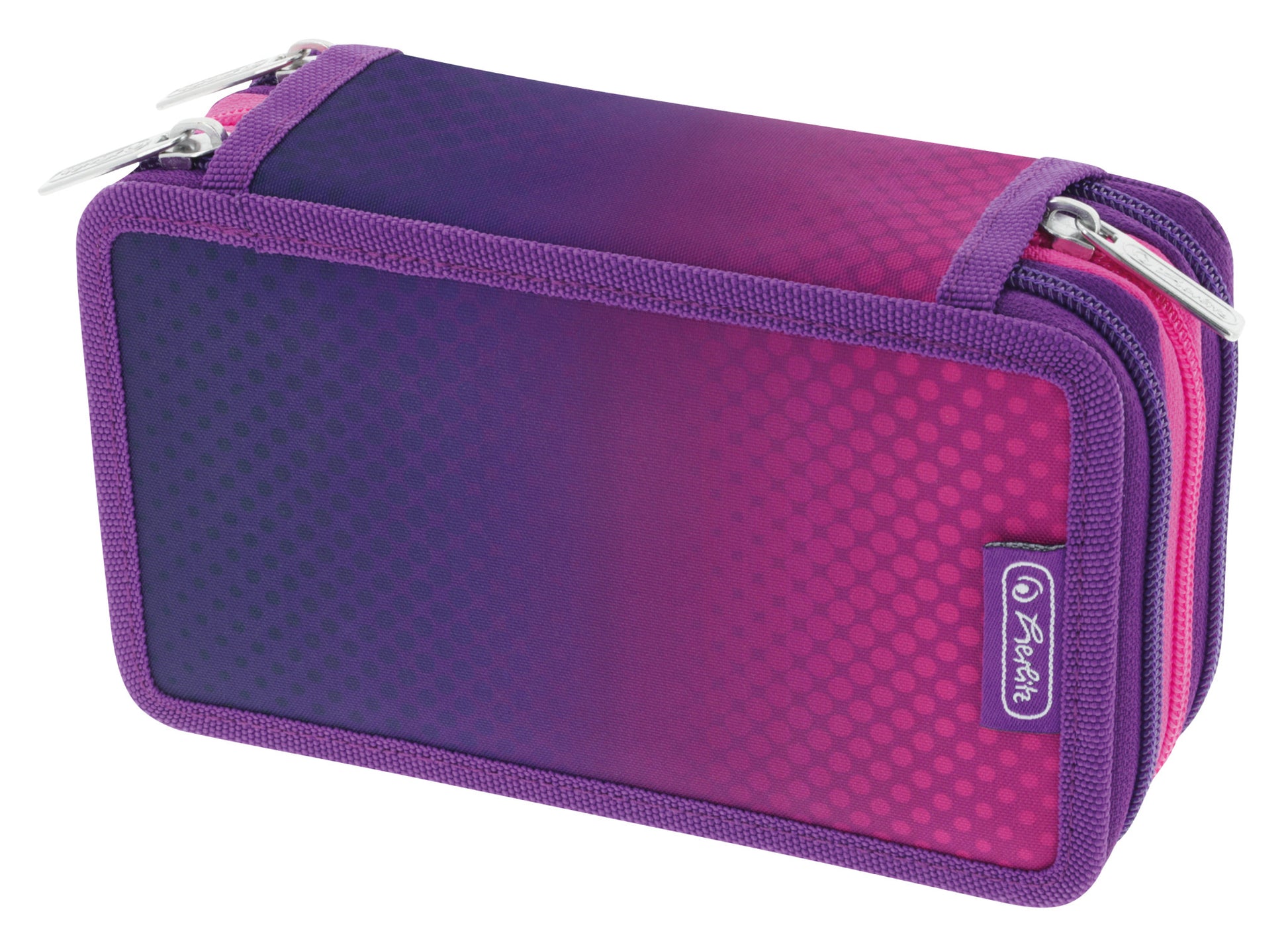 Herlitz TriCase Dip Dye – Schüleretui, 3 Klappen, gefüllt (31-teilig), pink, Polyester, 19 × 7 × 11,5 cm