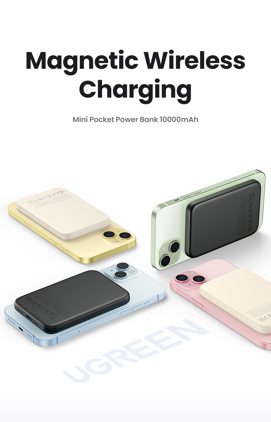 Ugreen MagSafe Powerbank 10'000 mAh – 20 W PD, MagSafe 7,5 W, 1× USB-C, beige, für iPhone 12–15