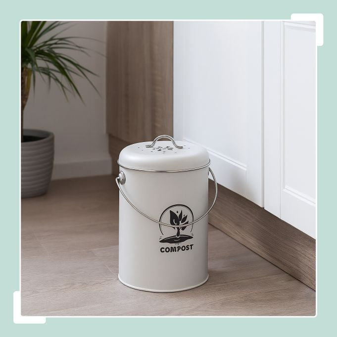 Relaxdays Komposteimer – 5,5 l – Metall, rund – silber – mit Filter