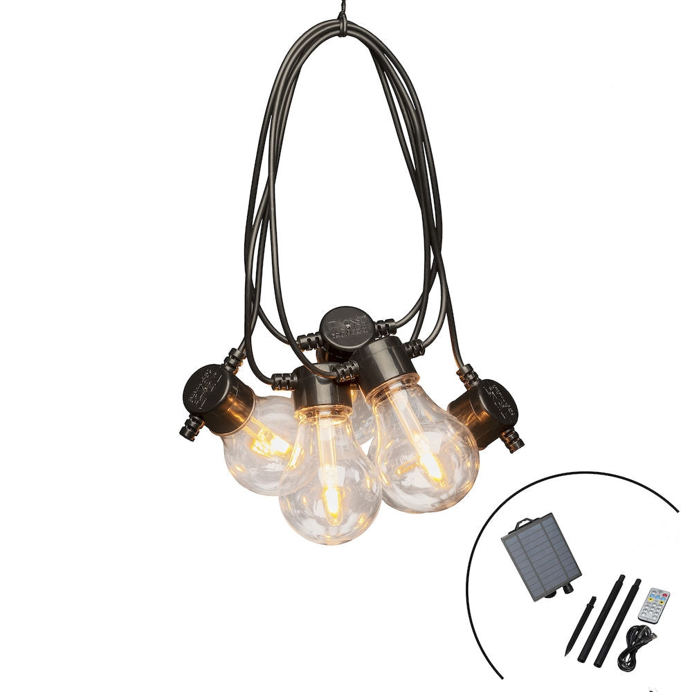 Konstsmide Solar-Lichterkette – Bernstein, 1800 K – IP44 – Timer, dimmbar, Fernbedienung – Schwarz, Kunststoff