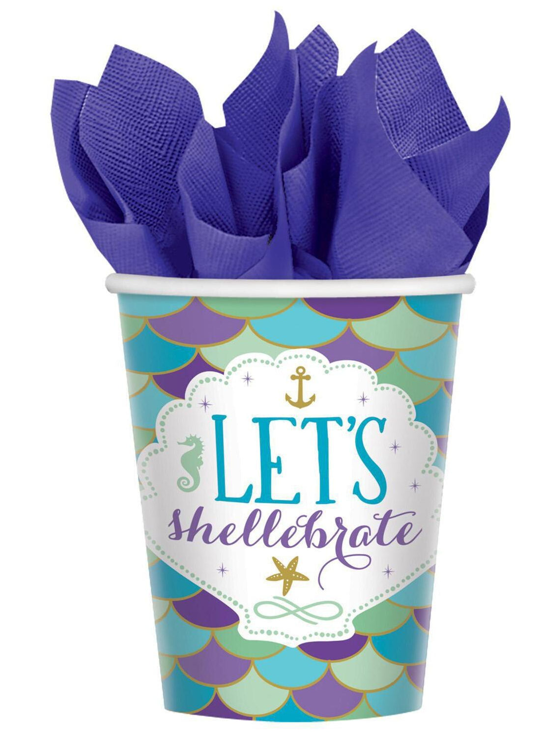 Amscan Becher, Papier/Karton – 2,7 dl, mehrfarbig (Mermaid) – 8 Stk.
