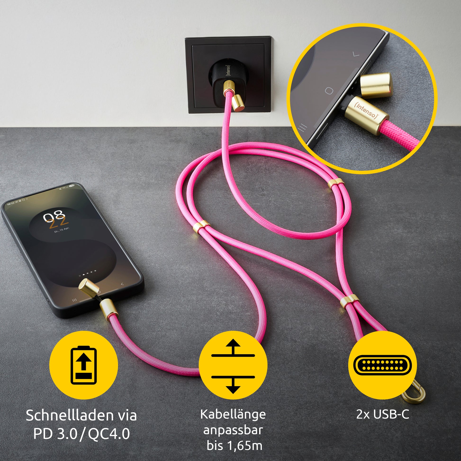 Intenso Kabel – USB-C auf USB-C 1,65 m, PD 60 W, Schlüsselanhänger – für USB-C Geräte